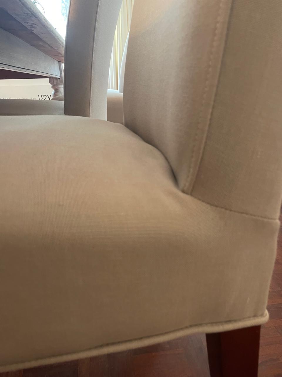 Side profile and seam of an upholstered dining chair